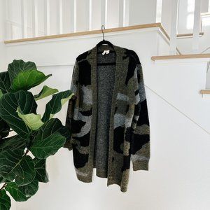 Anthropologie Moth Camo Moss Open Front Chunky Knit Sweater Cardigan Size L